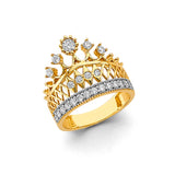 14K Two Tone Gold CZ Crown Ring