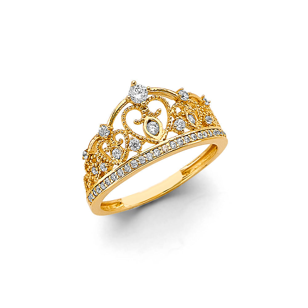 14K Two Tone Gold Crown CZ Ring