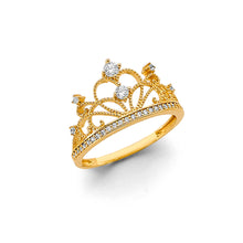 Load image into Gallery viewer, 14K Two Tone Gold Heart Crown CZ Ring