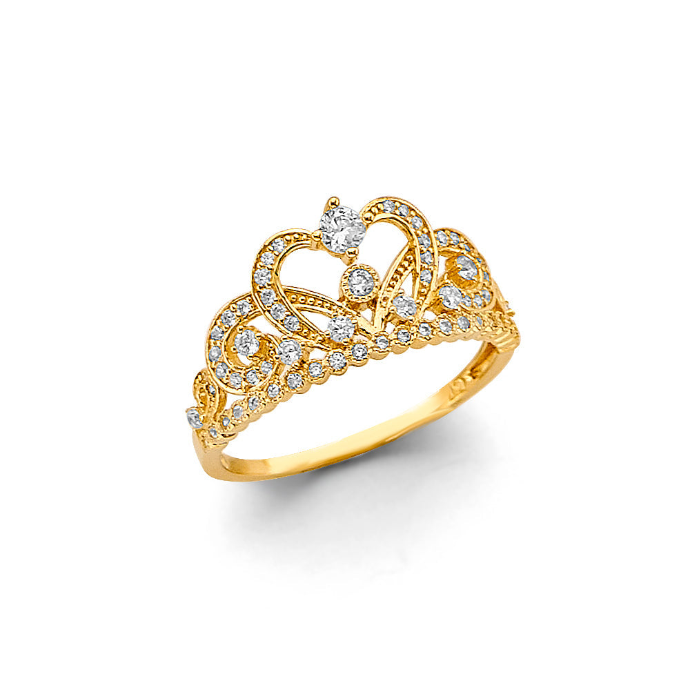 14K Yellow Gold CZ Crown Ring