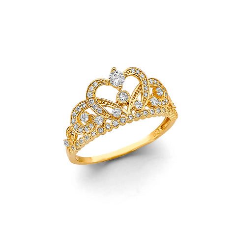 14K Yellow Gold CZ Crown Ring