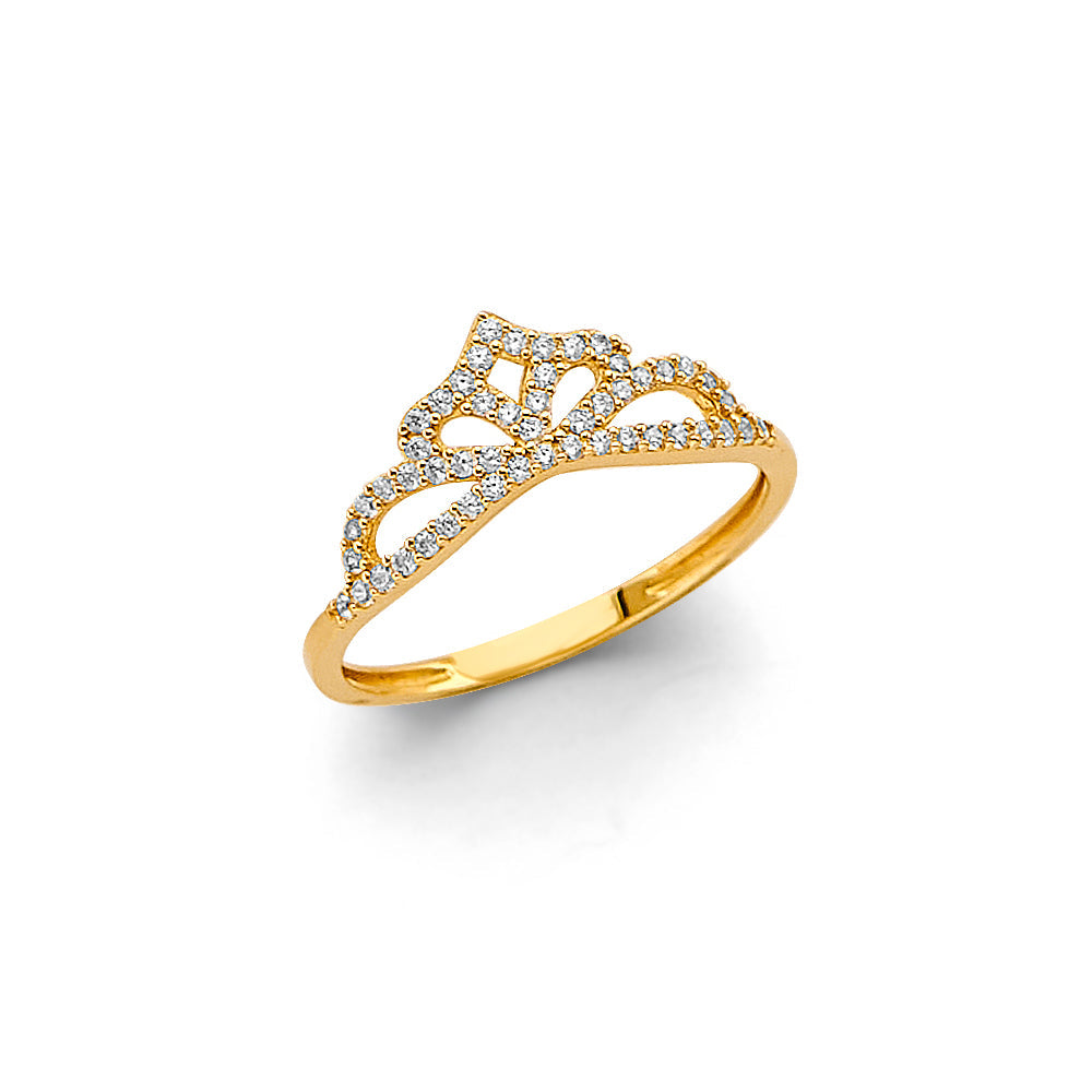 14K Yellow Gold CZ Prince Crown Ring