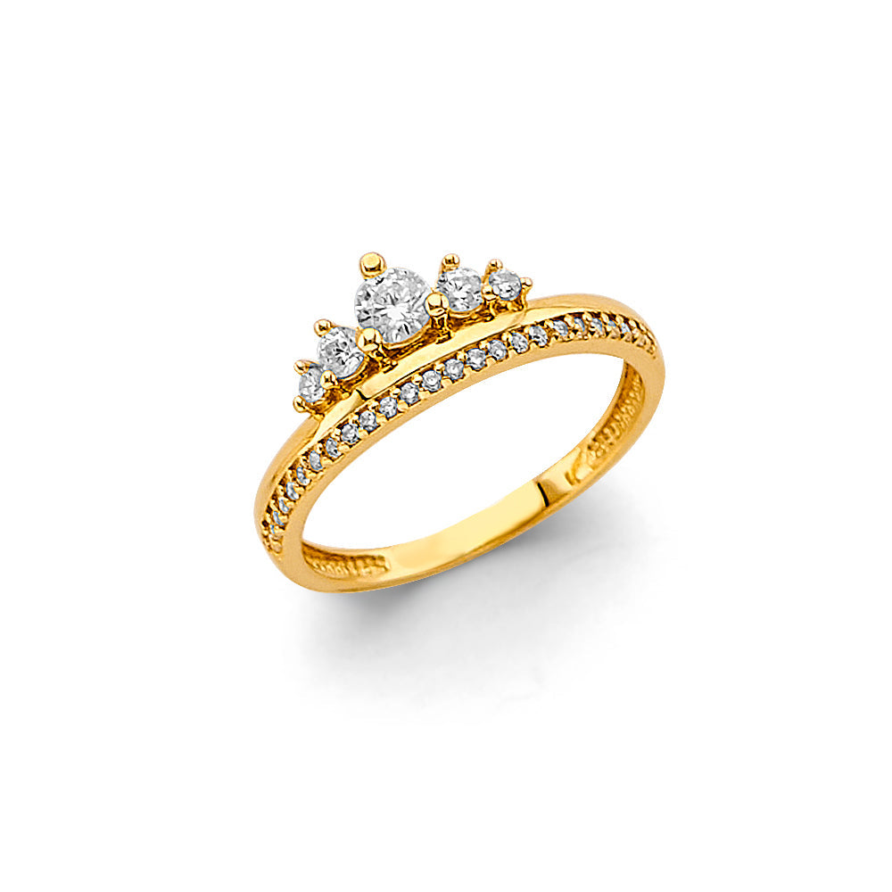 14K Yellow Gold CZ Line Crown Ring