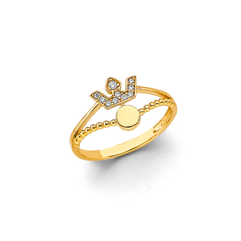 14K Yellow Gold CZ Ball Crown Ring