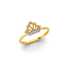 14K Two Tone Gold CZ Small Crown Ring
