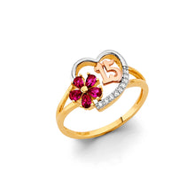 Load image into Gallery viewer, 14K Yellow Gold Red CZ Flower 15 Years Ring