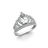 14K White Gold CZ Crown 15 Years Ring