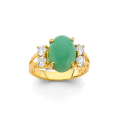 14K Yellow Gold CZ Jade Ring Or Set