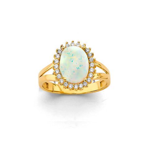 14K Yellow Gold CZ Opal Ring Or Set