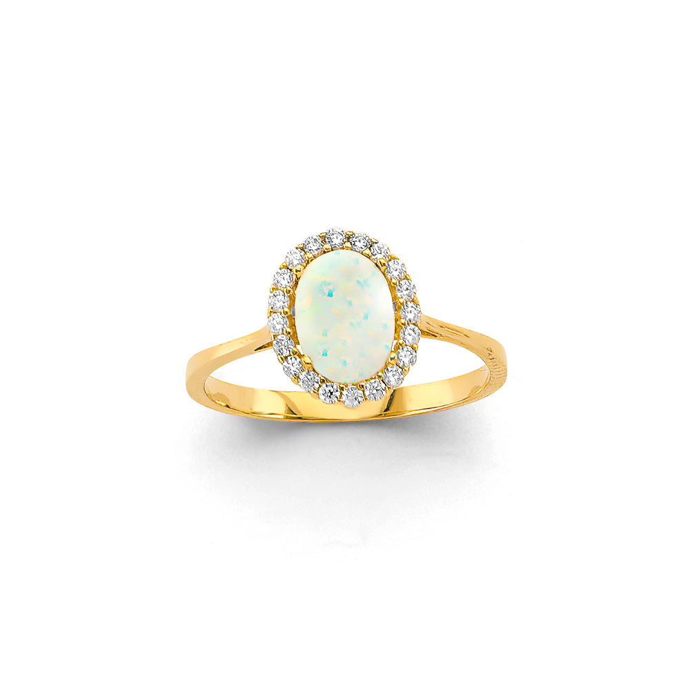 14K Yellow Gold CZ Oval Opal Ring Or Set