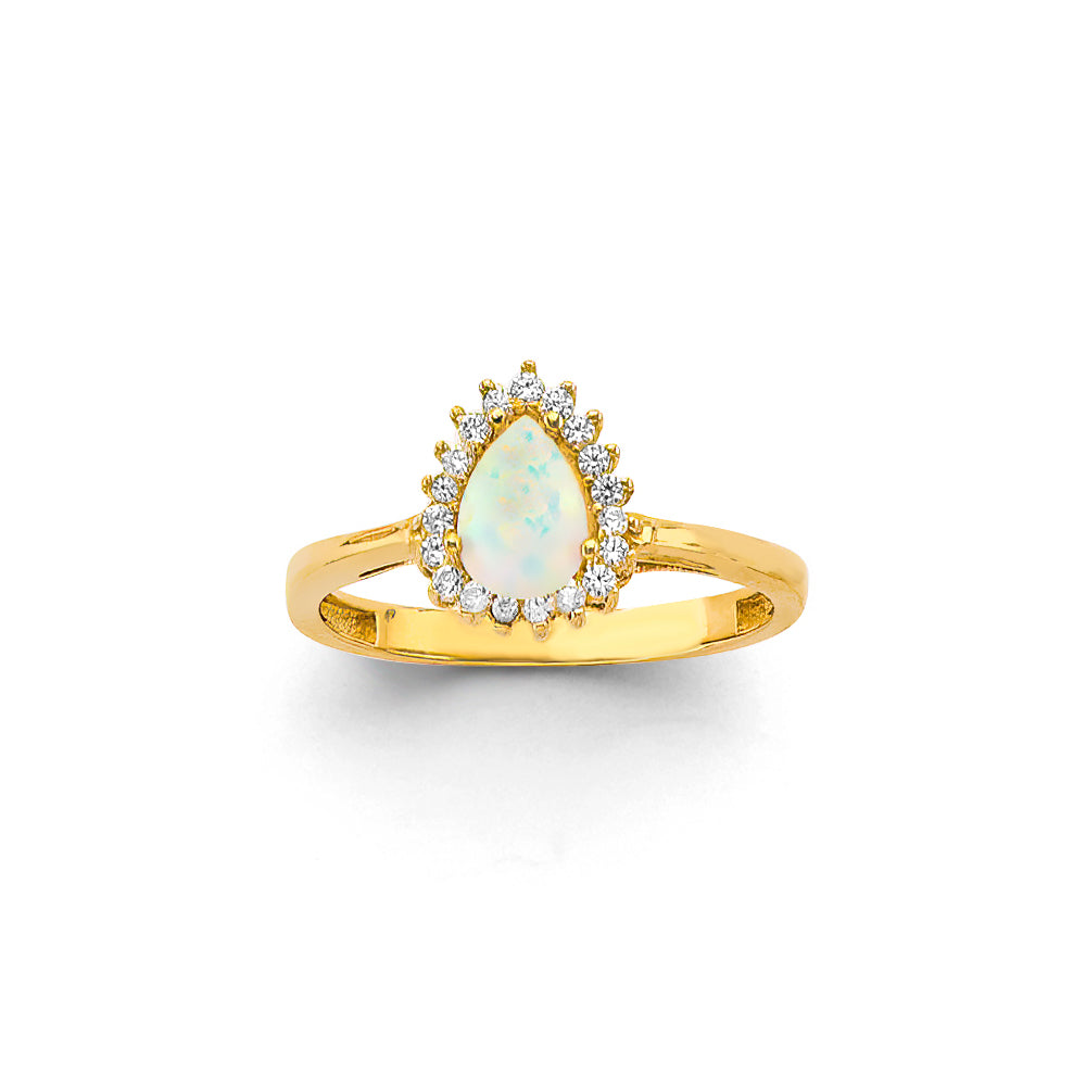 14K Yellow Gold CZ Drop Opal Ring Or Set