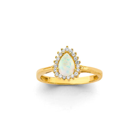 14K Yellow Gold CZ Drop Opal Ring Or Set