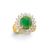 14K Yellow Gold CZ Oval Jade Ring Or Set