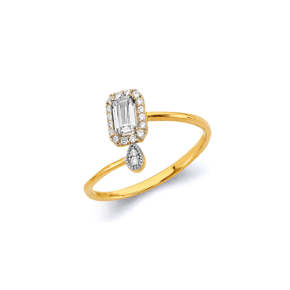 14K Two Tone Gold Clear CZ April Birth Stone Ring