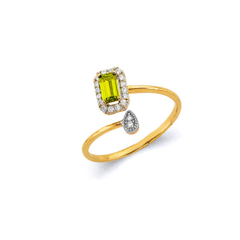 14K Two Tone Gold Peridot CZ August Birth Stone Ring