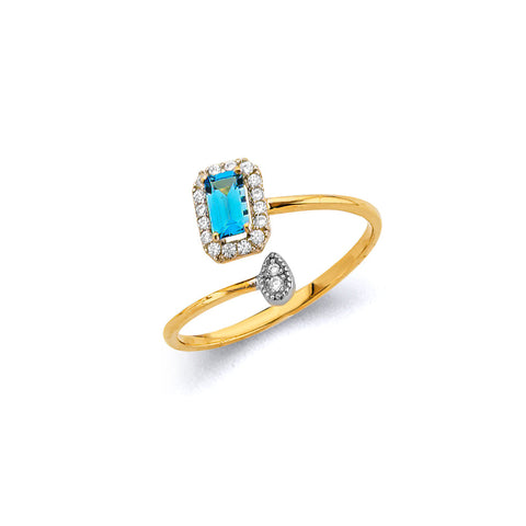 14K Two Tone Gold Turquoise CZ December Birth Stone Ring