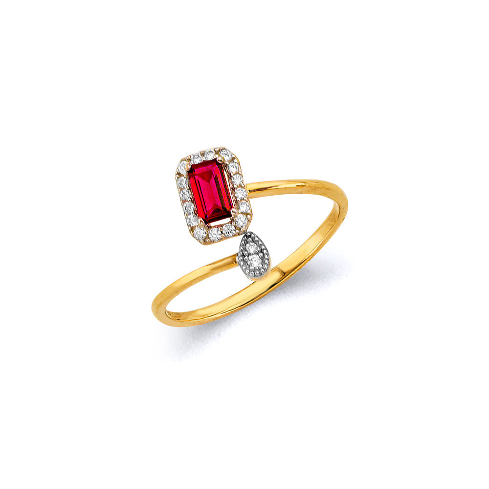 14K Two Tone Gold Ruby CZ July Birth Stone Ring