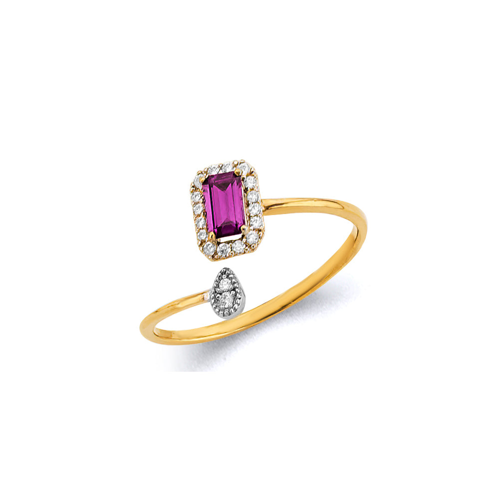 14K Two Tone Gold Purple CZ June Birth Stone Ring