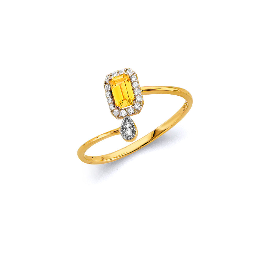 14K Two Tone Gold Citrine CZ November Birth Stone Ring