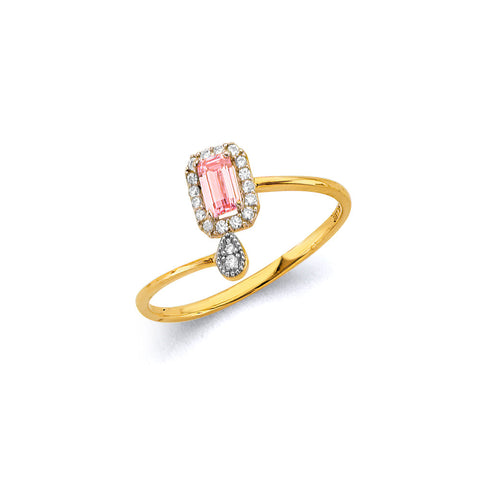 14K Two Tone Gold Tourmaline CZ October Birth Stone Ring