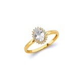 14K Yellow Gold Clear CZ Oval April Birth Stone Ring