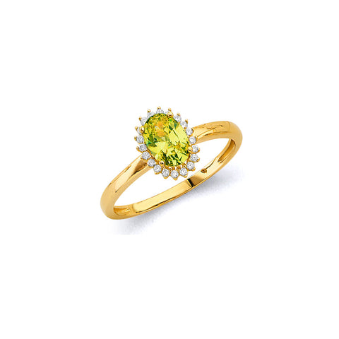 14K Yellow Gold Peridot CZ Oval August Birth Stone Ring