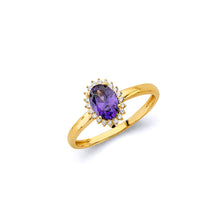 Load image into Gallery viewer, 14K Yellow Gold Deep Blue CZ Oval February Birth Stone Ring