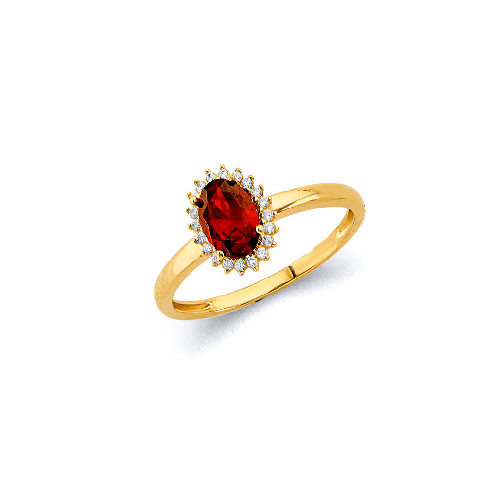 14K Yellow Gold Garnet CZ Oval January Birth Stone Ring