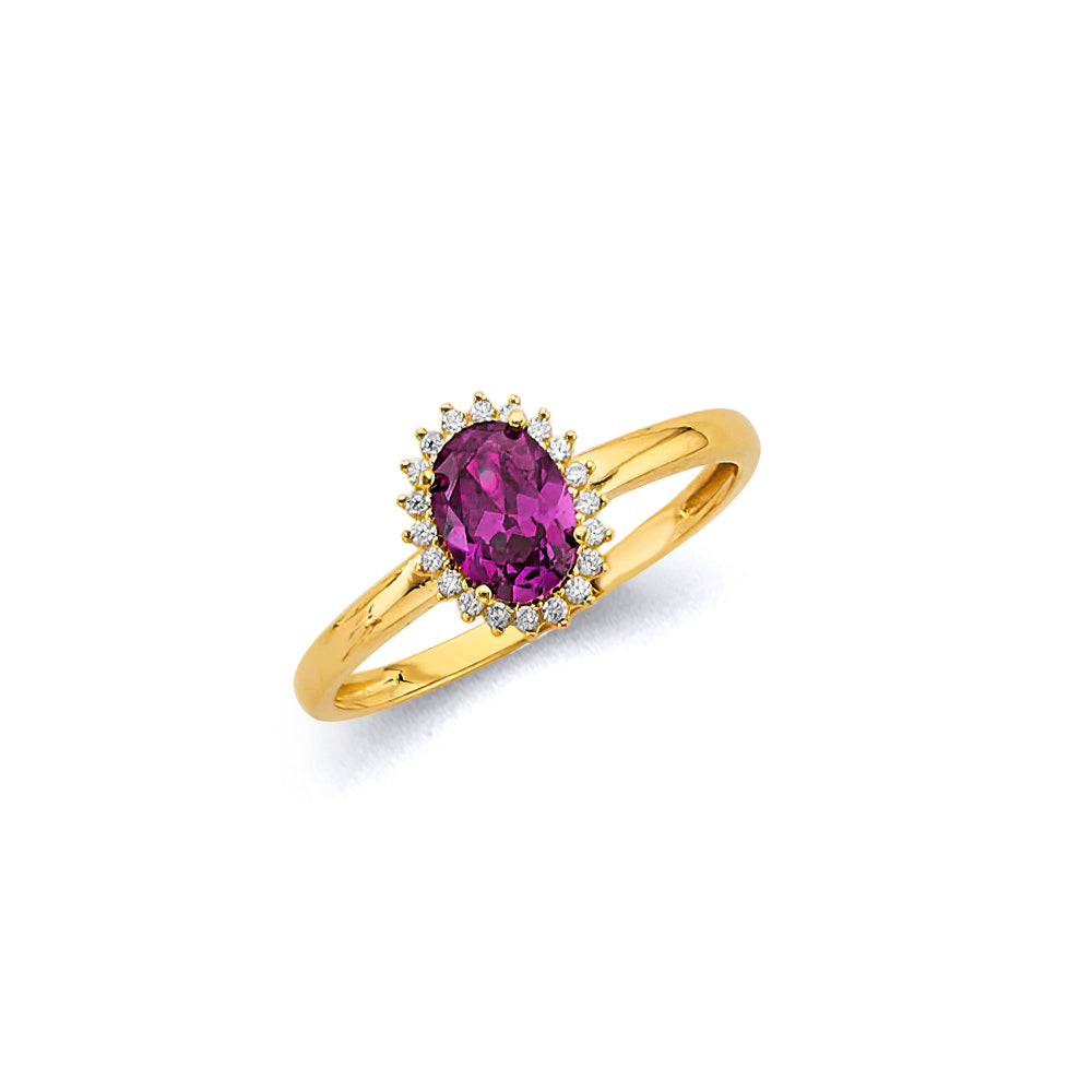 14K Yellow Gold Amethyst CZ Oval June Birth Stone Ring