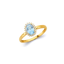 Load image into Gallery viewer, 14K Yellow Gold Aquamarine CZ Oval March Birth Stone Ring