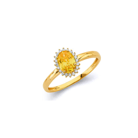 14K Yellow Gold Citrine CZ Oval November Birth Stone Ring