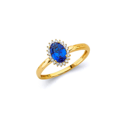 14K Yellow Gold Sapphire CZ Oval September Birth Stone Ring