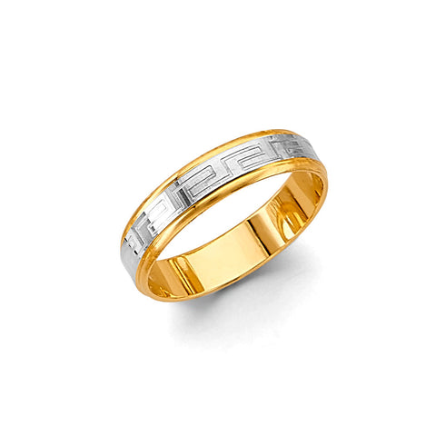 14K Two Tone Gold 5mm Greek Design Wedding Band