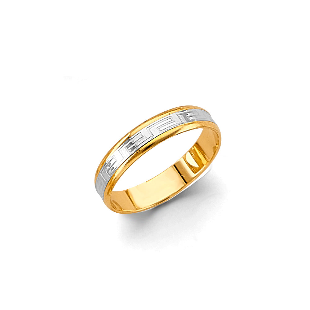 14K Two Tone Gold 4mm Greek Design Wedding Band