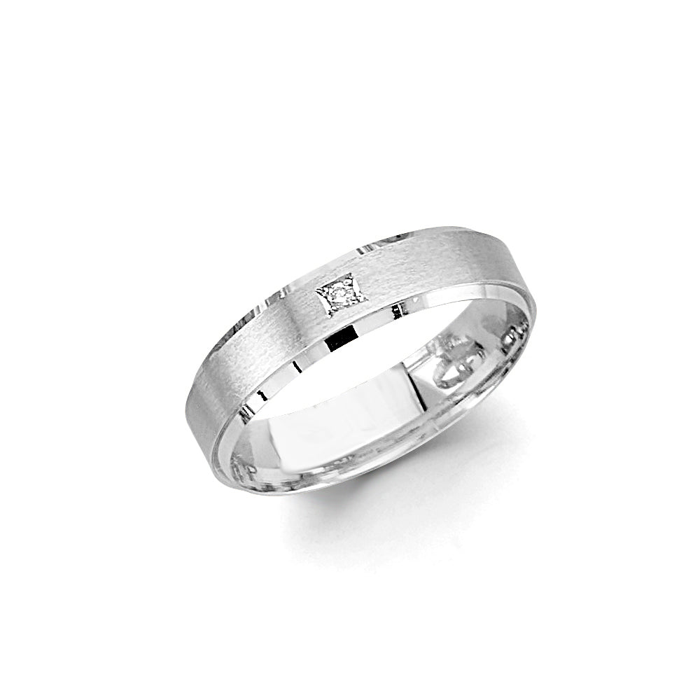 14K White Gold 5mm CZ Sand Polish Wedding Band