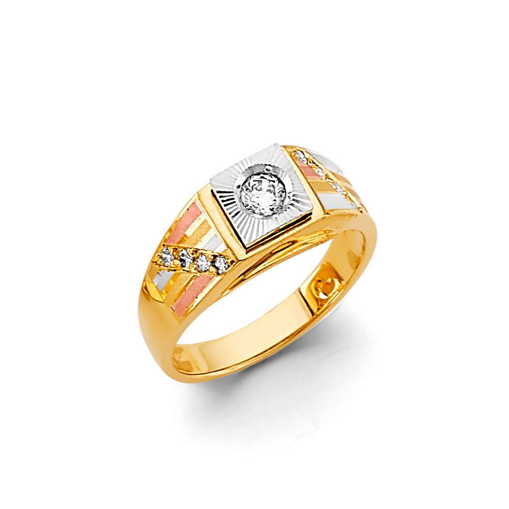 14K Tri Color Gold CZ Ring