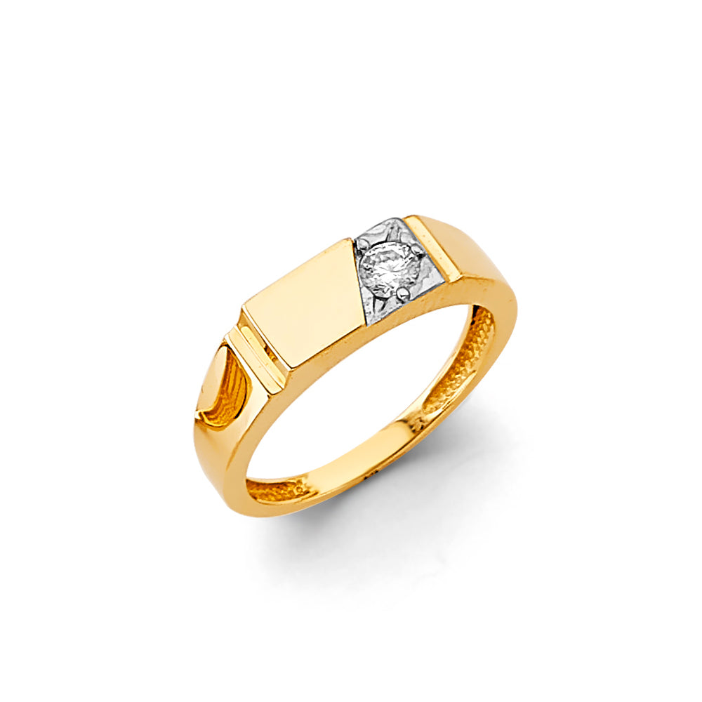 14K Two Tone Gold Round CZ Ring