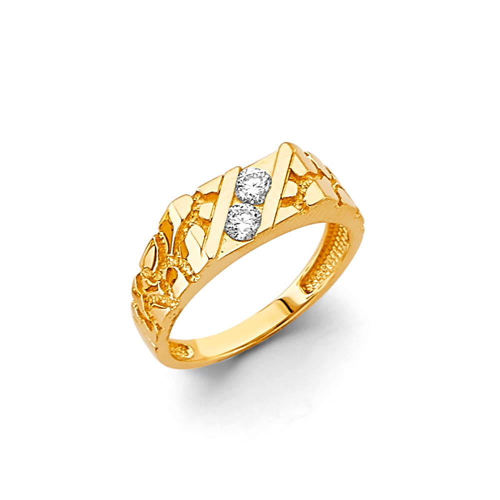 14K Two Tone Gold Nugget CZ Ring