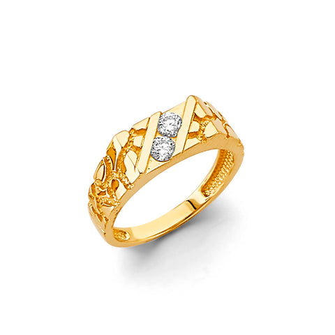 14K Two Tone Gold Nugget CZ Ring