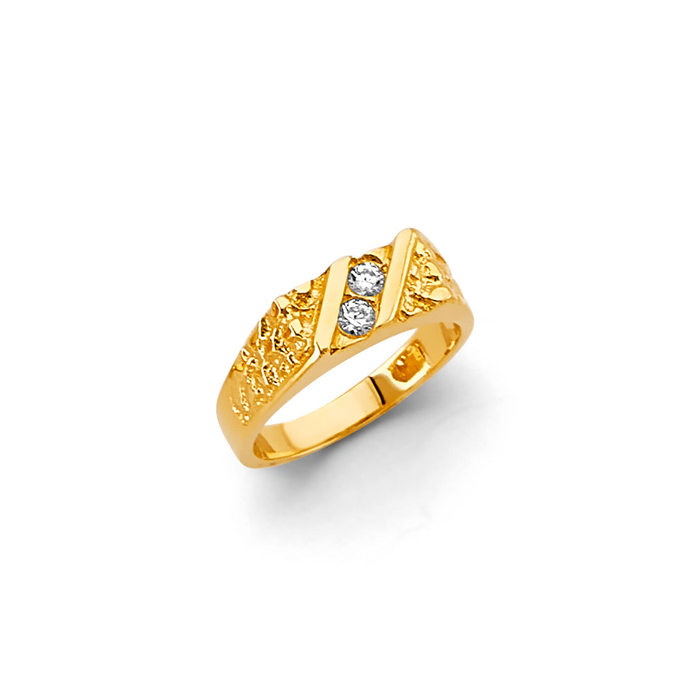 14K Two Tone Gold Rectangle CZ Ring