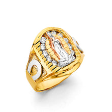 Load image into Gallery viewer, 14K Tri Color Gold Guadalupe CZ Men&#39;s Ring