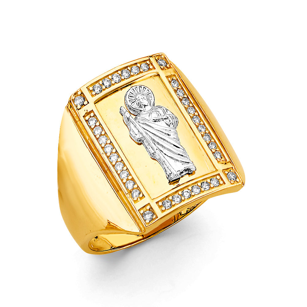 14K Two Tone Gold St. Jude CZ Men's Ring