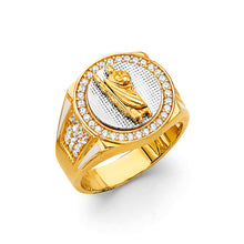 Load image into Gallery viewer, 14K Two Tone Gold CZ Round St. Jude Men&#39;s Ring