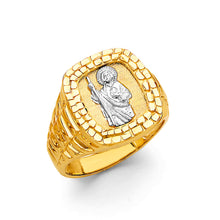 Load image into Gallery viewer, 14K Two Tone Gold Square St. Jude Men&#39;s Ring