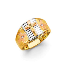 Load image into Gallery viewer, 14K Tri Color Gold Cross Men&#39;s CZ Ring