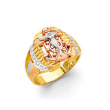 14K Tri Color Gold Anchor CZ Men's Ring