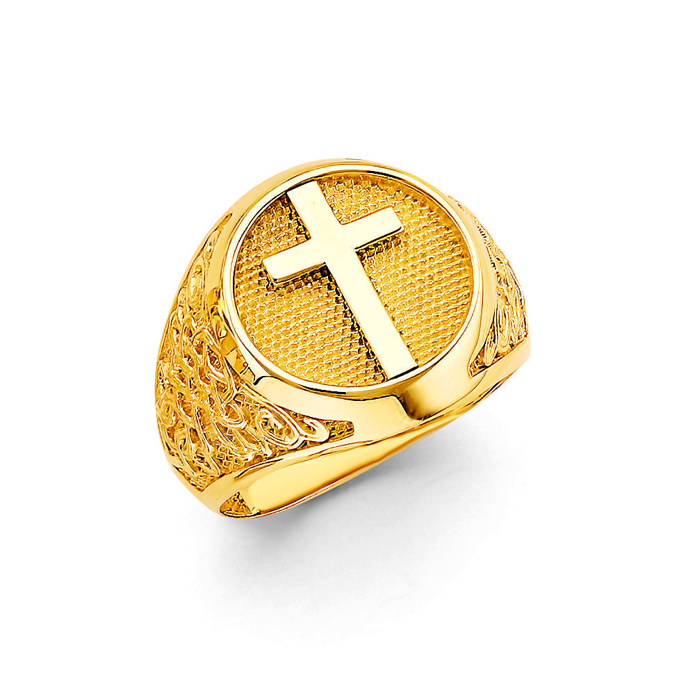 14K Yellow Gold Cross Men's Ring