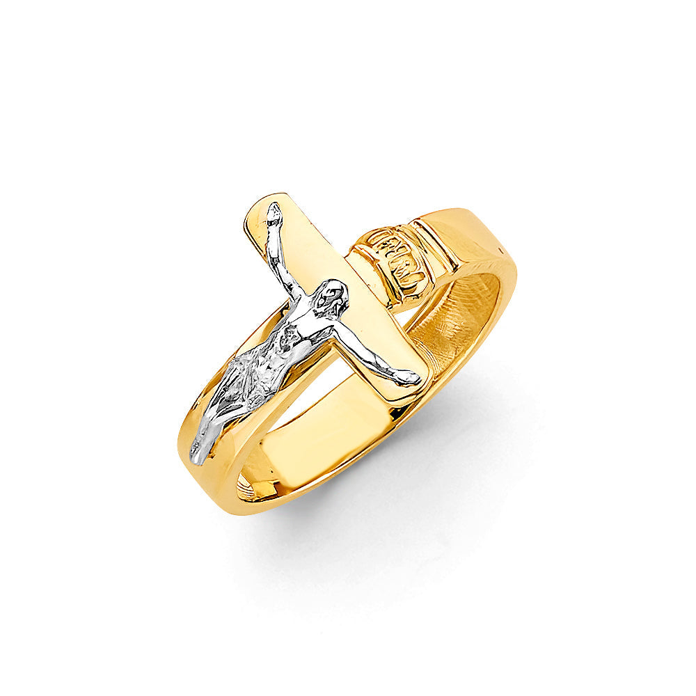 14K Two Tone Gold Cross Men's Ring