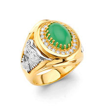 Load image into Gallery viewer, 14K Two Tone Gold Jade Men&#39;s CZ Ring