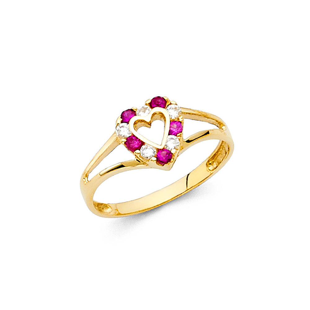 14K Yellow Gold Heart Baby CZ Ring